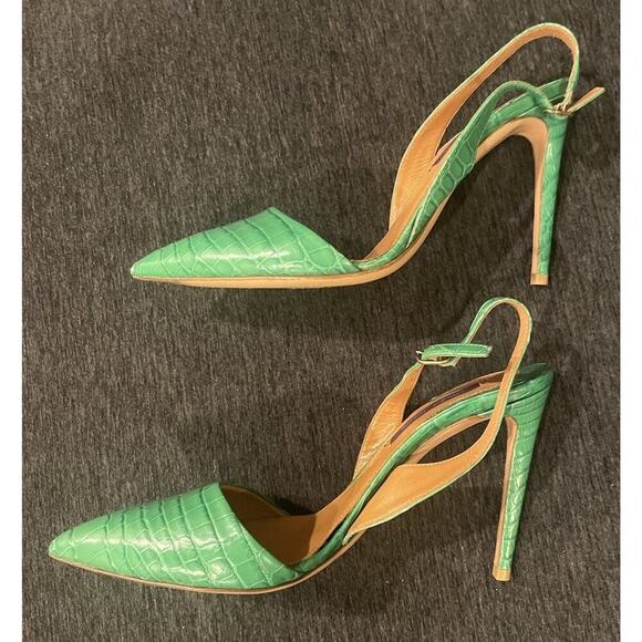 Ralph Lauren Collection Purple Label Alligator Heels D'orsay Pumps 8 Green Point - Picture 4 of 9